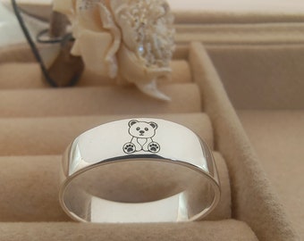 Teddy Bear Ring, Teddy Bear Gifts, Sterling Silver Rings, Valentine's Day Gift, Gift for her with Inside Engraving