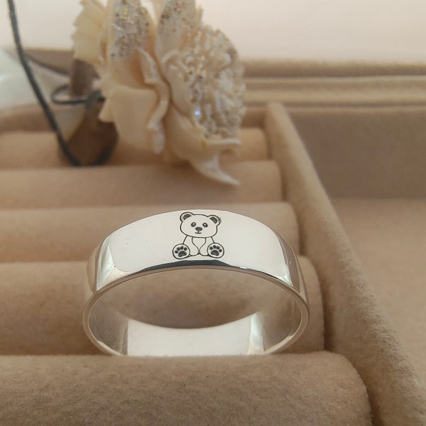 Bague ours en peluche, cadeaux ours en peluche, bagues en argent sterling, cadeau de la Saint-Valentin, cadeau pour elle avec gravure intérieure