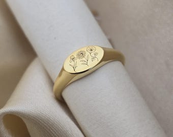 Gegraveerde ring met meerdere geboortebloemen | 14K gouden ring met bloemen | 925 gestempeld | Gepersonaliseerde bloemenring familiegeboorte | Moederdagcadeau