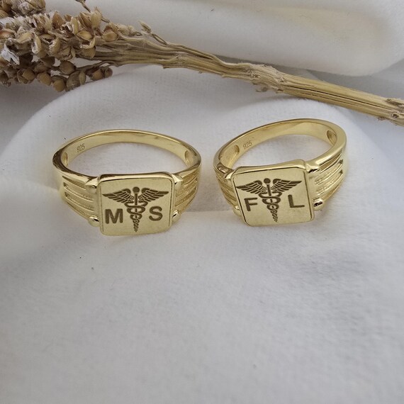 2025新発 Medical Ring Caduceus Personalized MD RN Ring, Symbol アクセサリー