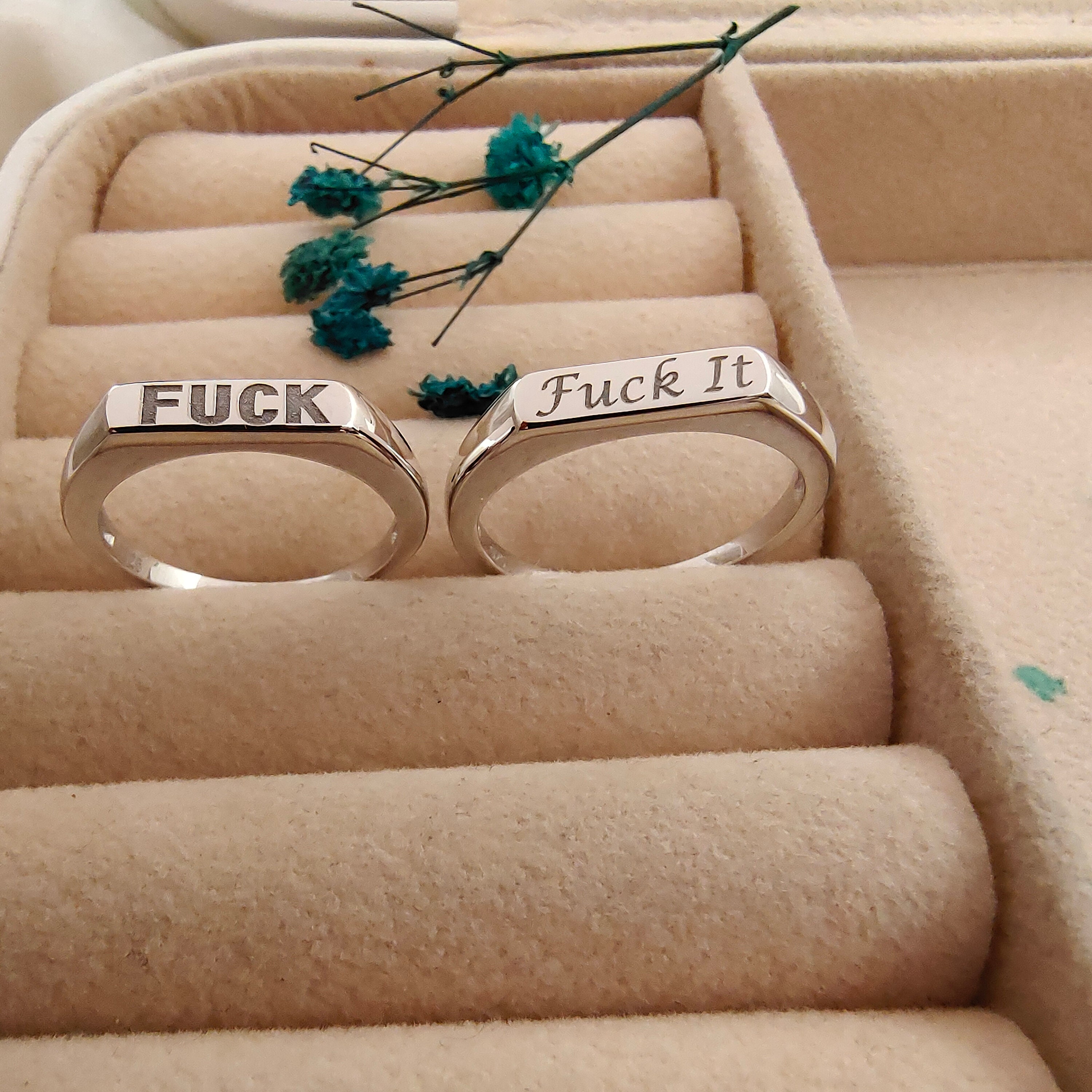 Gold Fuck Off Ring, Sterling Silver Bar Ring, Fuck Ring, Any Custom Word Engraved Ring, Fuck Off Jewelry, Silver Fuck Ring, 6 Font Options