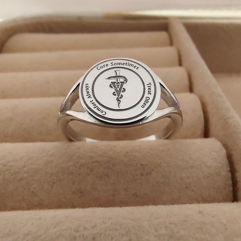 Medical Symbol Ring, Personalized Ring, Medical Student Gift Caduceus Ring, Rod of Asclepius, Doctor Ring, Nurse Gift Health and Wellness image 3