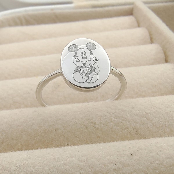 Bague Mickey, bague en argent sterling, 11 options personnalisées, bague Mickey, bague dessin animé, bijoux anime, bague Disney, cadeau pour enfant