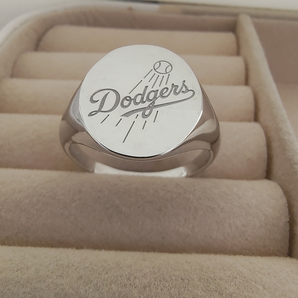 Sports Ring, Sterling Silver Men Women Sports Jewelry LA Dodgers Logo NY Yankees Ring Baseball Any Team Engraved Ring Sport Lover Gifts