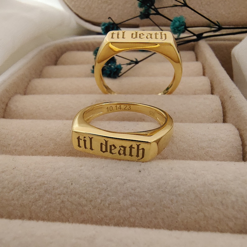 Til Death Ring Men Women Ring Personalized Til Death Jewelry Wedding Anniversary Promise Ring with Inside Engraving Valentines day Gift image 1