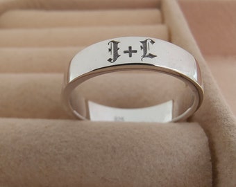 Initial Band Ring Men Women Initial Ring  Anniversary Gifts Valentine Day Gifts Couple Gift Wedding Bands Promise Ring with Inside Engraving