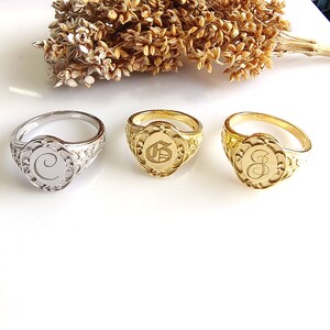 Frete rápido grátis Anel de prata esterlina sólida 925, anel de filigrana, anel inicial, iniciais personalizadas, anel personalizado, anel de letra, anel de sinete