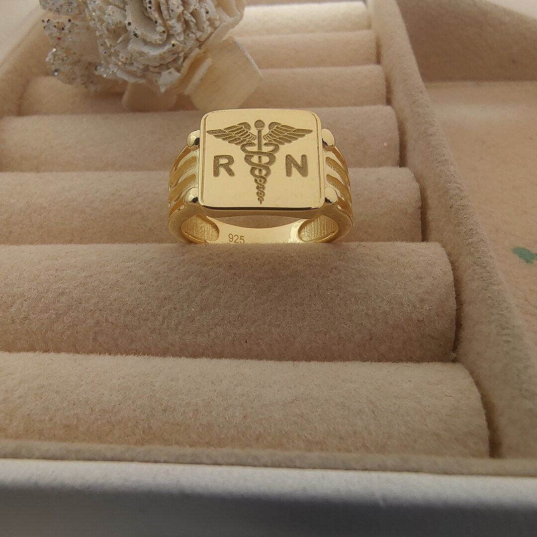 Medical Symbol Ring, RN MD Personalized Caduceus Ring, Medical Student