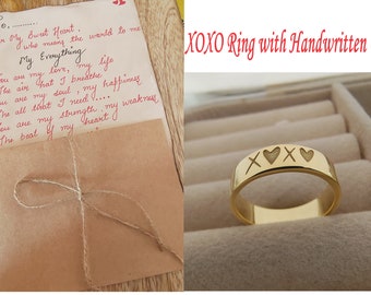 XOXO Ring with Personalized Handwritten Card XO Ring Hugs Kisses Love xo Band Valentines Day Gift Valentine Jewelry With Inside Engraving