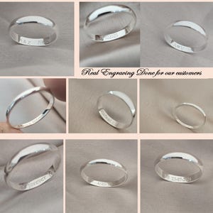 Puede incluir: Varios anillos de plata con grabados personalizados. Los anillos muestran varias fechas, iniciales y la palabra "forever". Tambi&eacute;n se ve el texto "Real Engraving Done for our customers".