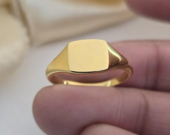 14k gouden effen vierkante zegelring | Graveerbare ring | Cadeau voor haar | Gepersonaliseerde ringen | 925 gestempeld | Valentijnsdagcadeau