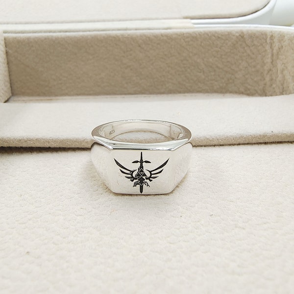 Legend of Zelda Triforce Ring, Sterling Silver Square Signet Ring, Triforce Mens Signet Ring, Man Woman Zelda Jewelry