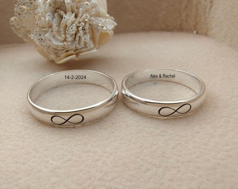 Infinity Ring for Couple Set of 2, Matching Ring with Inside Engraving, Infinity Band, Promise Ring, Valentines Day Gift, Love Propose Ring