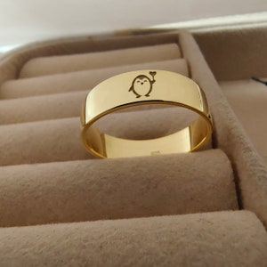 Penguin Ring Sterling Silver, Cute Penguin Engraved Jewelry, Penguin Gift Penguin Bird Animal Ring, Gift for her, Mom Mother's Day Jewelry