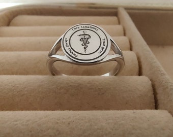 Medical Symbol Ring, Personalized Ring, Medical Student Gift Caduceus Ring, Rod of Asclepius, Doctor Ring, Nurse Gift Health and Wellness