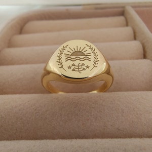 Baha'i Ring 14K Gold Dawning Sun Baha'i Signet Ring, Ringstone Symbol Baha'i Jewelry, Nine Pointed Star Ring, Bahá'í Gift From Haifa