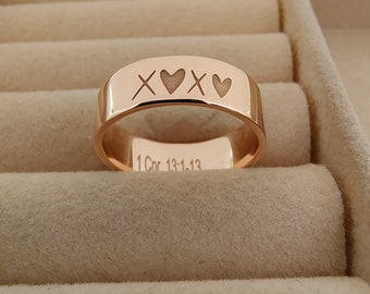 XOXO Ring Rose Gold  XO Ring Hugs and Kisses Love xo Band, Promise Ring Valentines Day Gift, Valentine Jewelry With Inside Engraving