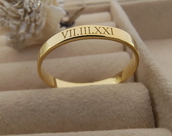 Roman Number Ring, Roman Numeral Date Ring Personalized Thin Band Engraved Jewelry Dainty Minimalist Ring, Valentine's Day Gift Womens Ring