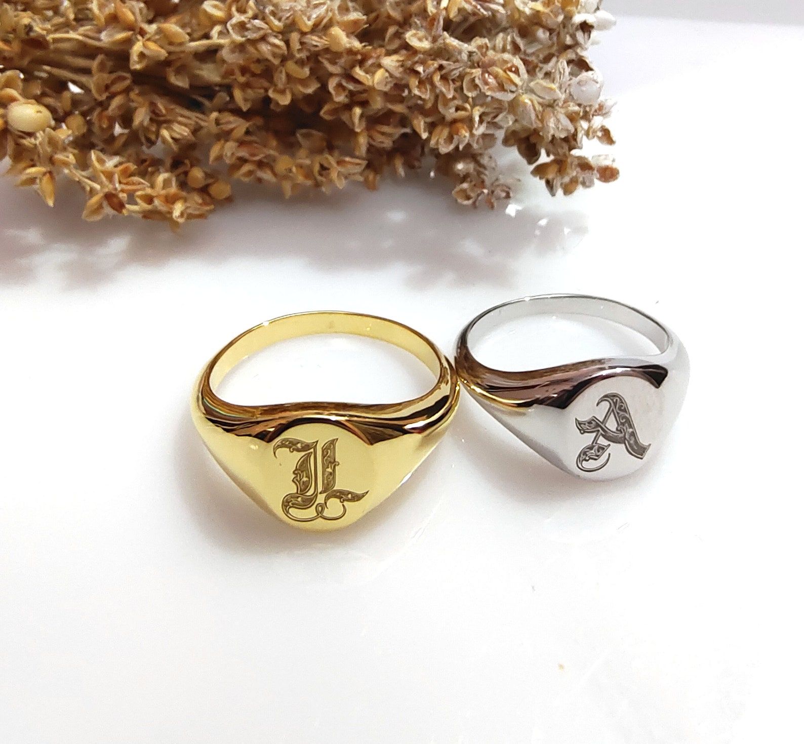 Sterling Silver Initial Ring Designer Letter Etsy