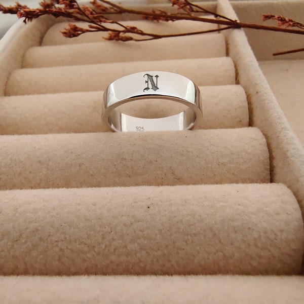 Initial Band Ring 925 Sterling Silver For Men Women Initial Ring Gold Signet Ring Anniversary Gifts Christmas Jewelry Engraved Rings