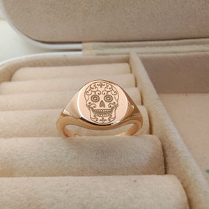 Anillo de calavera de azúcar de plata de ley 925, anillo del Día de los Muertos, anillo del Día de los Muertos, anillo de bruja, anillo de Halloween, anillo de sello de esqueleto de calavera