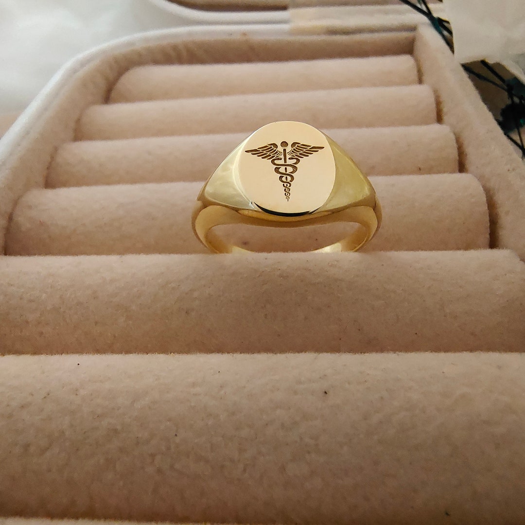 Caduceus Ring Medical Symbol Ring Sterling Silver Personalized Medical