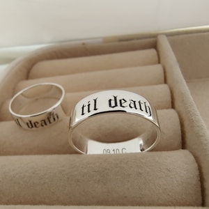 Anillos "Till Death", juego de 2 anillos de plata para pareja, joyas "Till Death" para hombre y mujer, joyas de aniversario de boda, anillos a juego para pareja