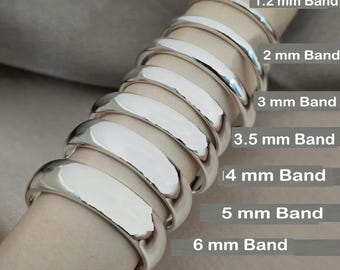 スターリングシルバー コンフォートフィットバンド | メンズ・レディース向け結婚指輪 | ドーム型バンド | 1.2mm～7mmサイズ