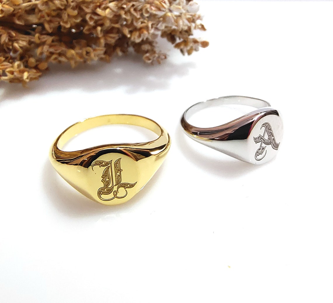 Sterling Silver Initial Ring Designer Letter Etsy