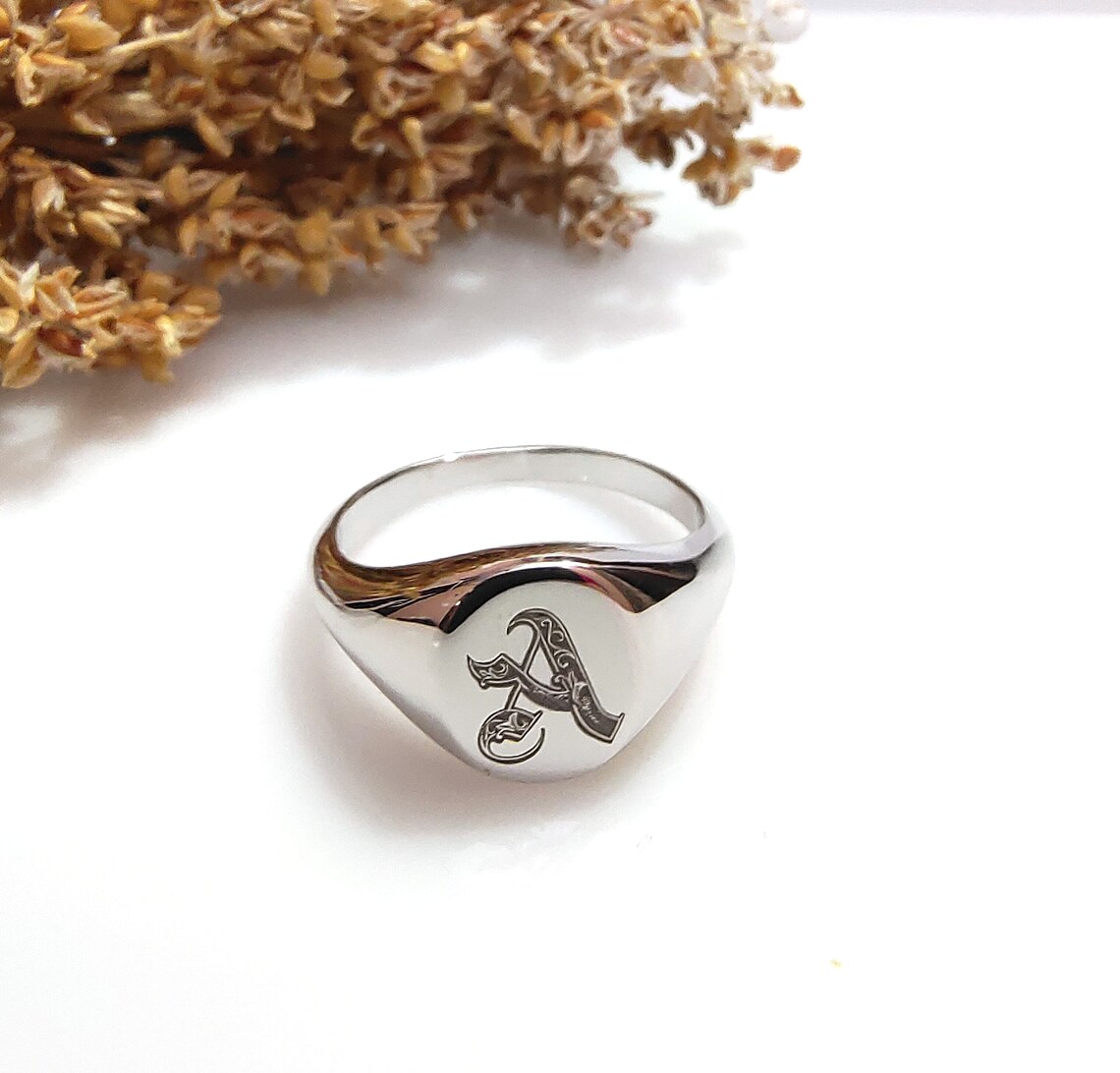Sterling Silver Initial Ring Designer Letter Etsy
