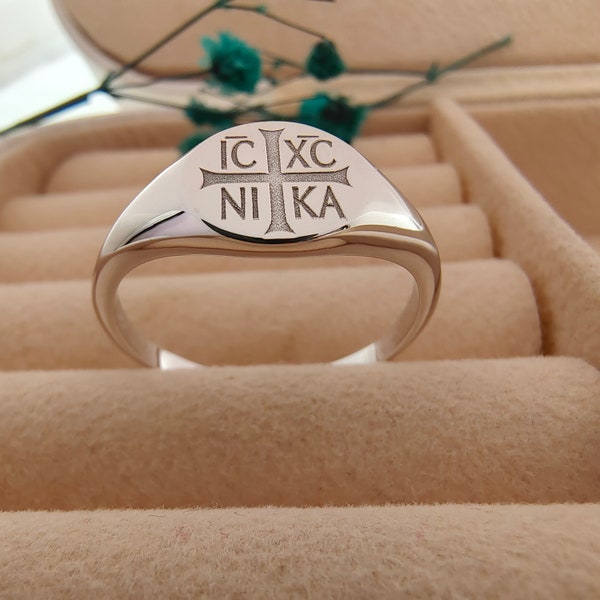 ICXC NIKA Signet Ring, 925 Sterling Silver, Religious Ring, Greek Orthodox Jewelry, Jesus Christ Ring, Christian Ring, Byzantine Jewelry