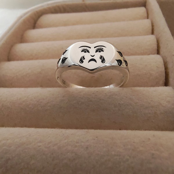 Crying Face Ring, Crying Emoji Ring, Fun Face Ring ,Sad Face Ring, Cartoon Face Ring, Adjustable Ring, Apology Ring Gifts, Sorry Gifts