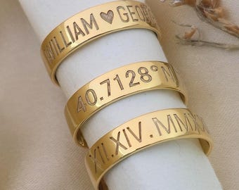 Custom Engraved Ring | Name Date Rings | Coordinates Ring | Personalized Ring | Gift For Her | Inside Engraved | Christmas Gift