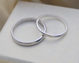 Sterling Silver Couple Rings | Matching Wedding Bands with Free Engraving