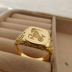 Pierścionek męski 14k złoto, pierścionki ze znakiem zodiaku, pierścień sygnetowy ze znakiem zodiaku, prezenty ze znakiem zodiaku, pierścionki astrologiczne, pierścionki z horoskopem, biżuteria ze znakiem zodiaku, prezenty świąteczne