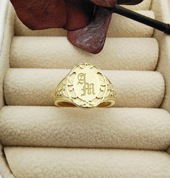 Monogram Signet Ring With Personalized Initials in 10K, 14K or 18K Solid  Gold, Yellow, Rose or White Gold, Custom Made Unisex Signet Ring - Etsy
