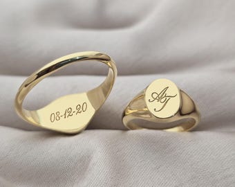 Couple Initials Ring for Men Women | Custom Signet Rings | Personalized Letter Engraved | Anniversary Gift for her | 925 Stamped