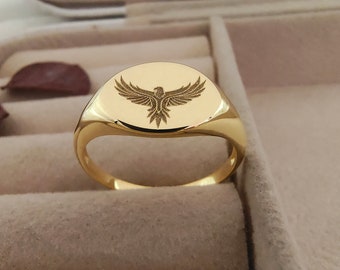 Eagle Ring, Eagle Signet Ring, Sterling Silver Eagle Ring, Bird Jewelry, Engraved Rings Women's Ring, Eagle Jewelry, Eagle Ring Gold