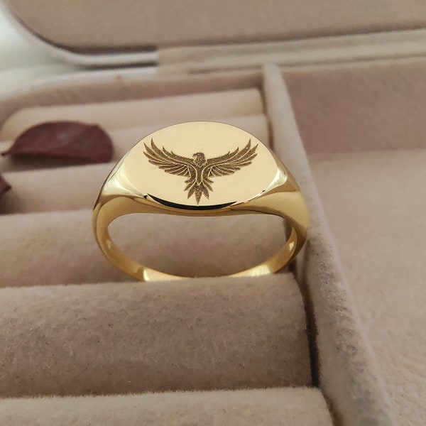 Eagle Ring, Eagle Signet Ring, Sterling Silver Eagle Ring, Bird Jewelry, Engraved Rings Women's Ring, Eagle Jewelry, Eagle Ring Gold