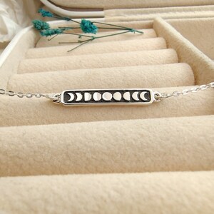 Pulsera de fases lunares de plata de ley, pulsera celestial, pulsera lunar, pulsera de luna creciente, brazalete de luna de plata, pulsera de fases lunares