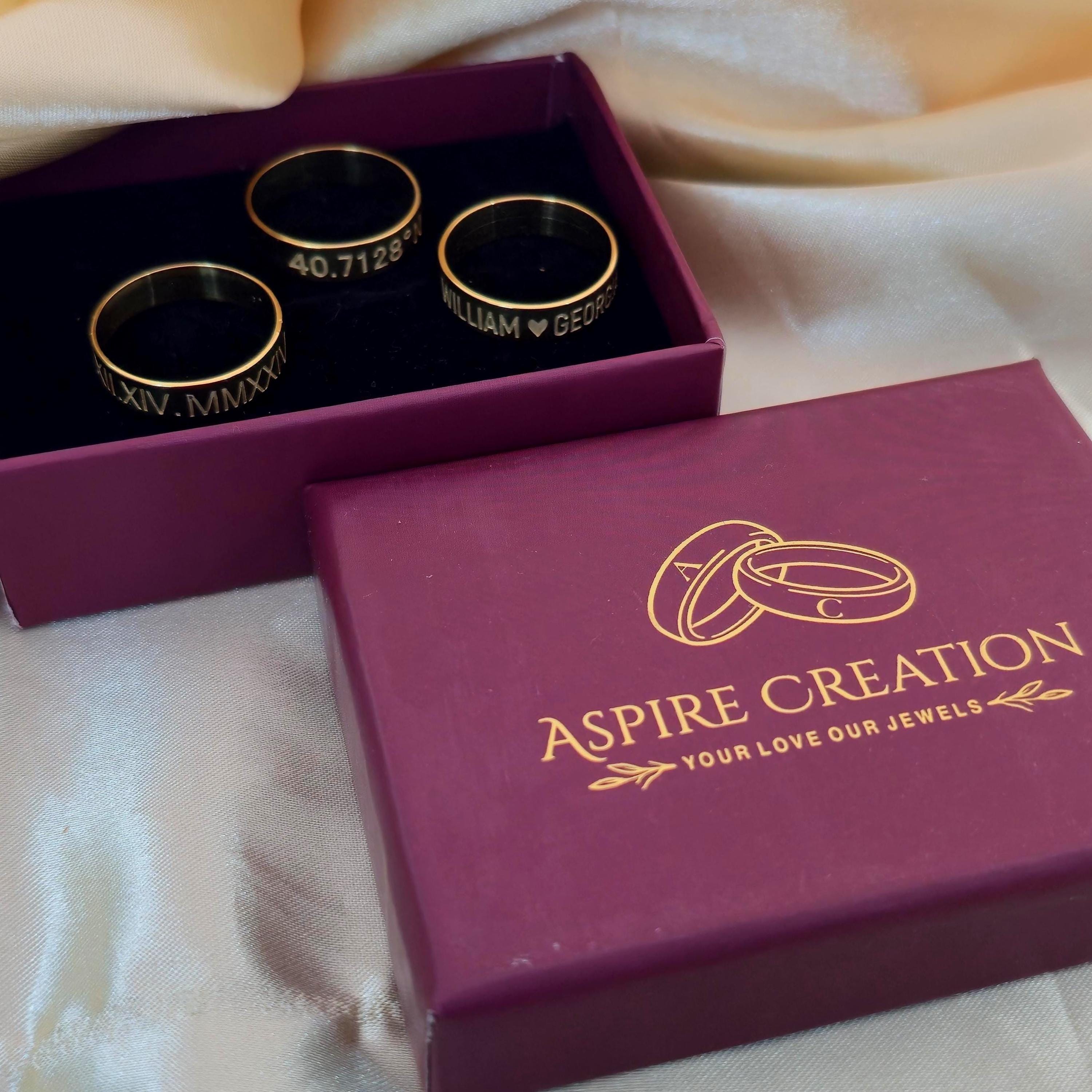 Custom Engraved Ring | Name Date Rings | Coordinates Ring ...