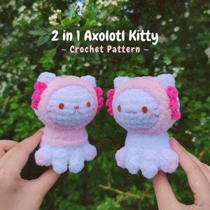 2 in 1 Axolotl Kitty Amigurumi pattern, cat wearing axolotl hoodie, cute kitty plush crochet pattern