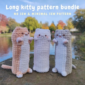 Long Cat Amigurumi Pattern Bundle, squishy long kitty plushie, cat stress pillow crochet patterns