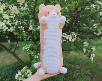 Jumbo Long Cat Amigurumi Pattern, joli motif de chat au crochet, grosse peluche squishmallow, animal mème kawaii