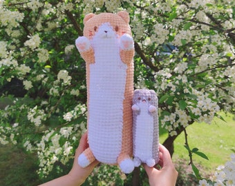Long Cat Amigurumi bundle, Jumbo long kitty pillow plush, small squishy long kitty, hug me plush, 2 crochet patterns