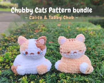Chubby Cat Amigurumi Pattern Bundle, Tabby and Calico kitty plushies, 2 cat crochet patterns