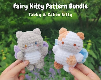 Fairy Kitty Amigurumi Bundle, Calico and tabby cat plushies, kawaii kitty crochet patterns
