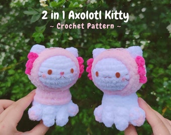 Wzór amigurumi na kotka aksolotla 2 w 1, kot w bluzie z kapturem aksolotla, uroczy pluszowy wzór na szydełku