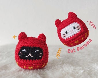 Cat daruma amigurumi pattern, japanese lucky cat crochet pattern