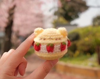 Cat Puff Amigurumi Pattern, strawberry cat pastry plushie, cute crochet pattern